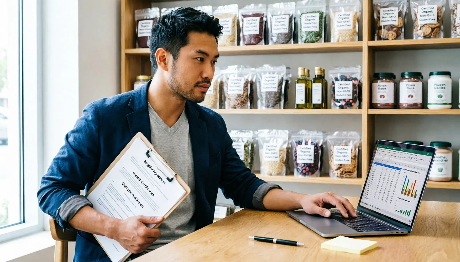 An entrepreneur researching professional organic food suppliers for an e-commerce business.